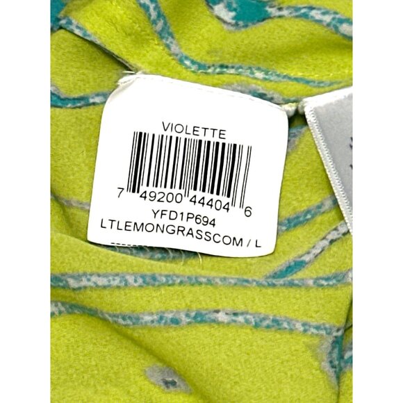 CCC Electric Lime Green Print Tank Tie Front Abstract Boho Blouse Summer Top - Picture 9 of 11